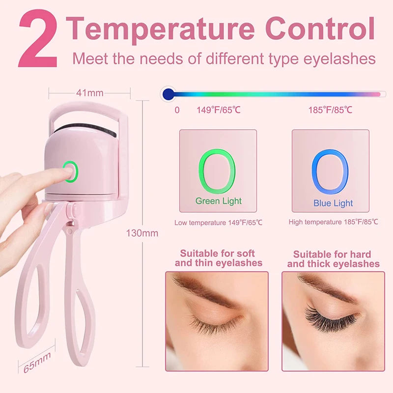 Heated Eyelashes Curler USB Rechargeable Electric Eyelash Curlers with 2 Level Temp Quick Heating & Long-Lasting Curling Effect